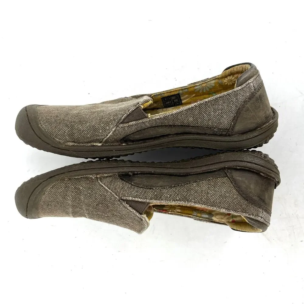 Keen Women's 7 / 37.5 Gray Cush Golden Summer Canvas Leather Slip on Loafers - Picture 4 of 7
